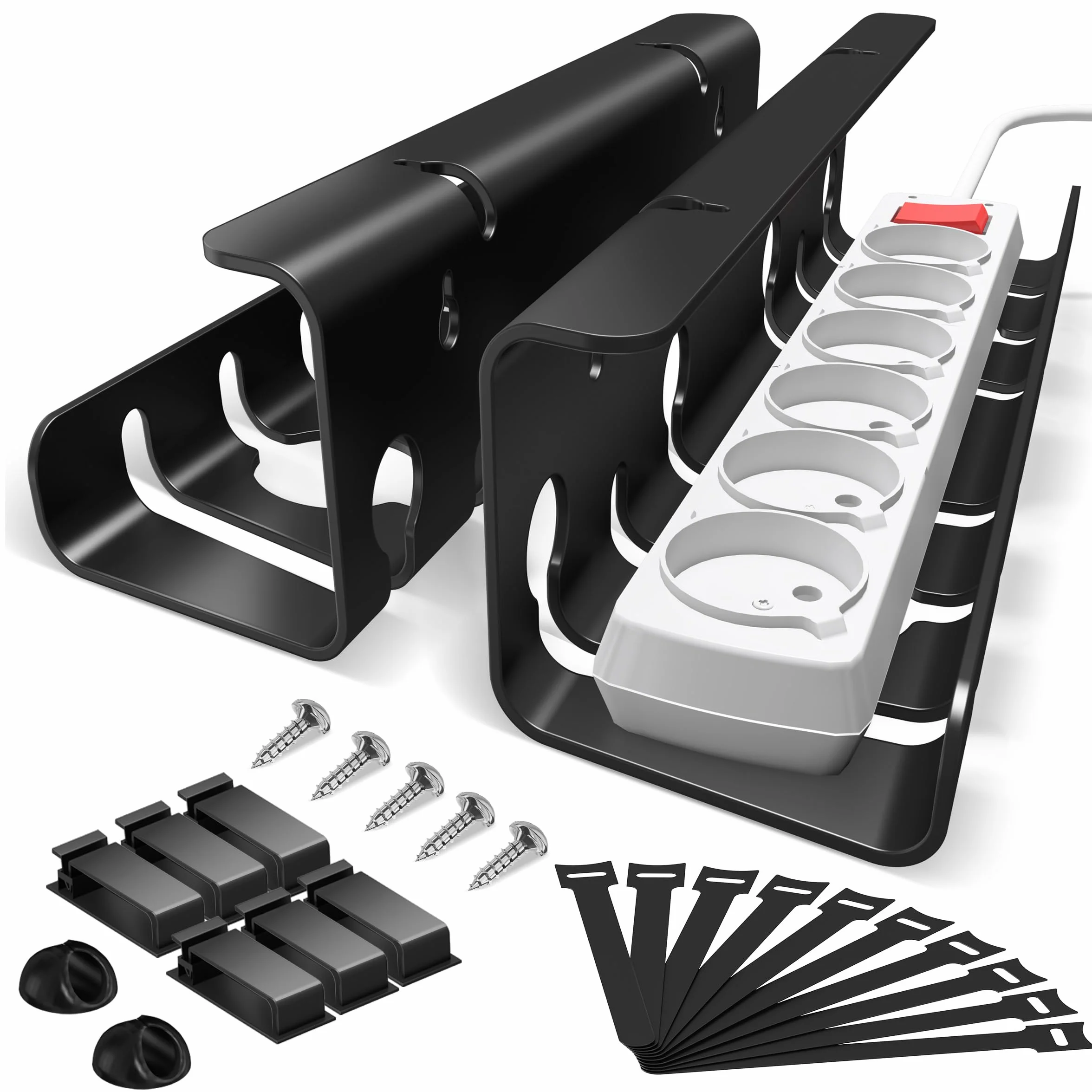 Kabelkanal Schreibtisch fürs Kabel Management - 2er Set Edelstahl Kabel Organizer Schreibtisch - Inkl. Zubehör - Kabelmanagement Schreibtisch - Cable Organizer Desk,Schwarz