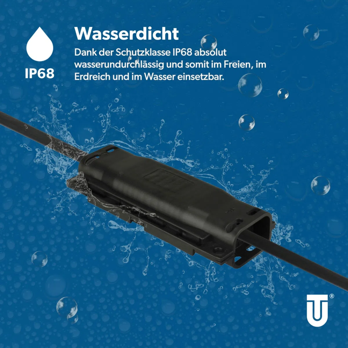 UNITEC Gelverbindungs- und Abzweigmuffe, GTQ 6, wasserdicht IP68, UV beständig, schlagfest, für Kabelmantelschäden bis 70 mm, repariert, dichtet und schützt den Kabelmantel, mit Plombe, schwarz