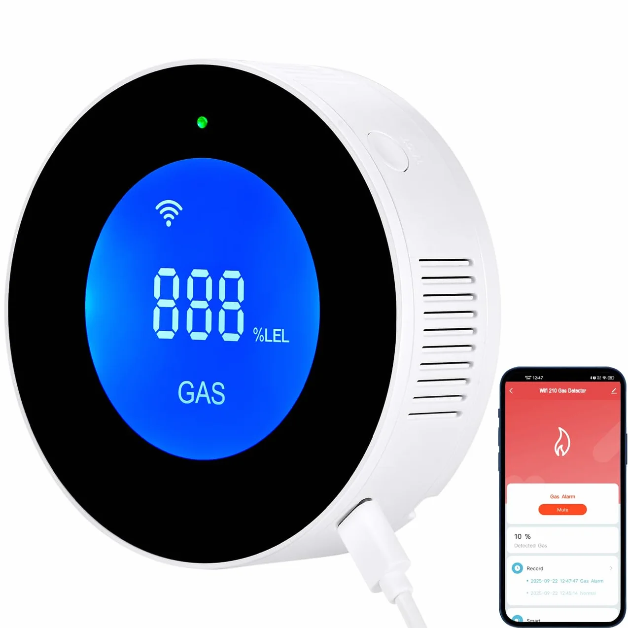 D MODUN WLAN -Gasmelder, tragbarer Gasleckalarm, kompatibel mit Smart-App, Tuya, Gasmonitor für Zuhause, Küche und Wohnmobil, Methangassensor mit 85-dB-Sprachalarm und visuellem Gaskonzentrationsalarm