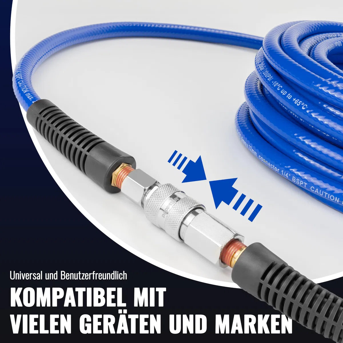 Poppstar PVC Druckluftschlauch 6/12mm, 20m lang, Schnellkupplung & Kupplungsstecker, 20 bar, blau