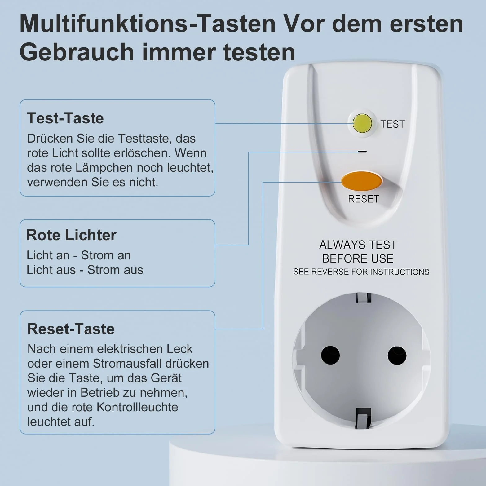 Fi Schutzschalter Steckdose,Personenschutzstecker Anti-Leckagen und Elektro-Schock, 10mA-Schutzkontakt 230 V,16A Schutzschalter Stecker, passend für Haushalt Geräte, Werkzeuge