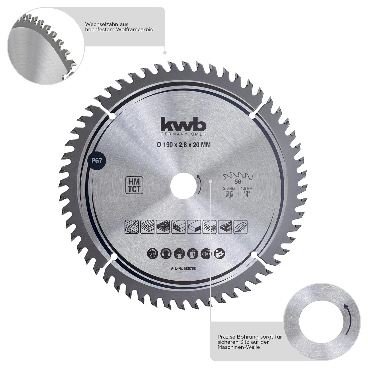 kwb Kreissägeblatt 130 x 16 mm, sehr feiner Schnitt, Sägeblatt geeignet für Arbeitsplatten, Holz und beschichtete Platten