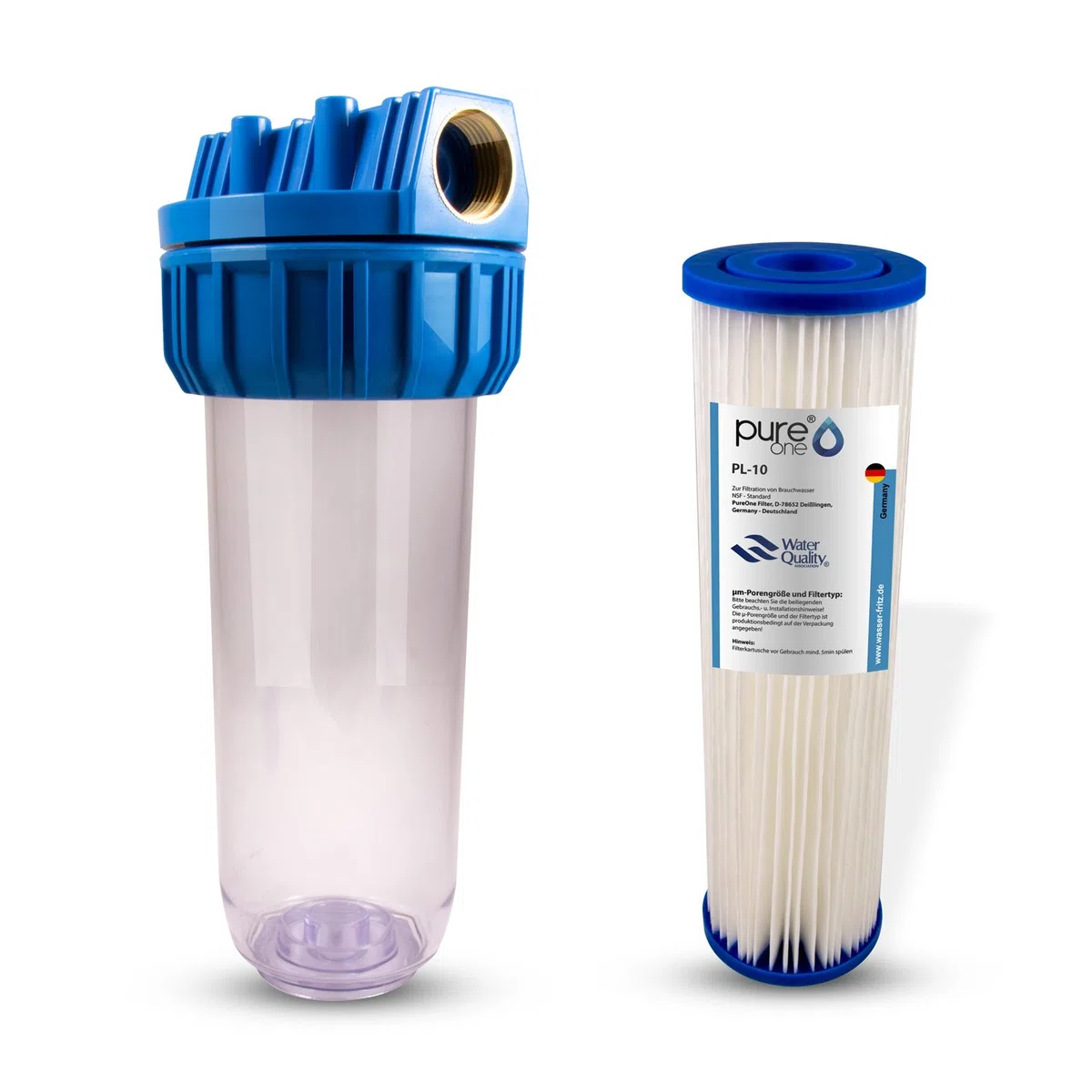 PureOne MS1 Membran-Set FEIN 1µ. 1-Stufige Wasserfilteranlage Sediment-Filter Filtergehäuse m. Membran-Filterkartusche auswaschbar. Regen u. Brunnenwasser, Zisterne. 10 Zoll Anschlußfertig 1/2 Zoll