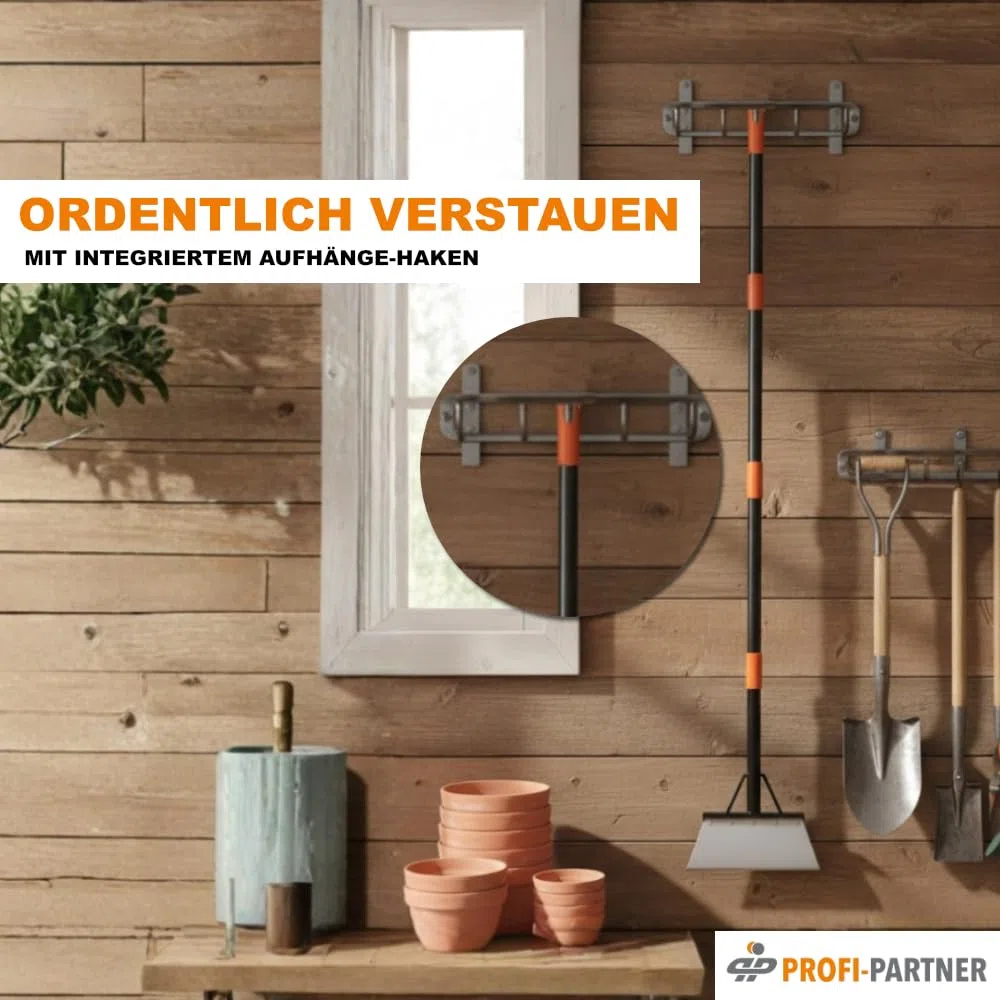 Flachkopfschaufel 154 cm – breite Klinge 26,5 cm – aus legiertem Stahl – kräfteschonend für Wege, Garten, Hof & Schnee - Stoßscharre/Bodenschaber für EIS, Schnee, Moos
