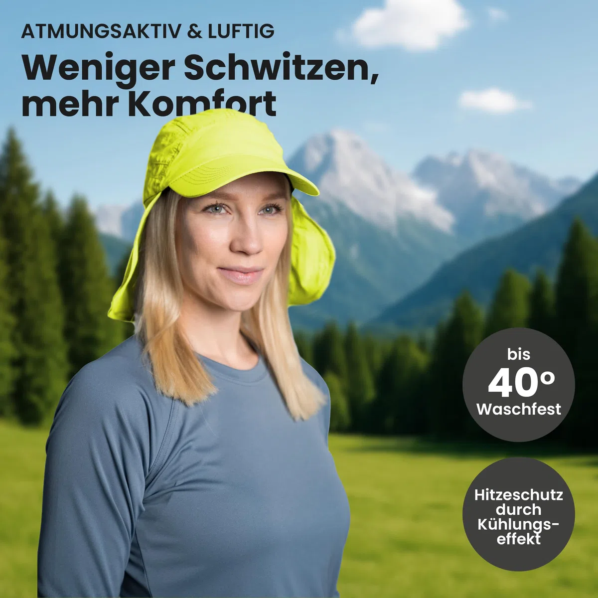 iQ-UV Schutz Kappe mit Nackenschutz Unisex Blau 55-61cm – Sonnenschutz Kappe UPF 50+ Tüv geprüft – Atmungsaktive Cap für Herren & Damen