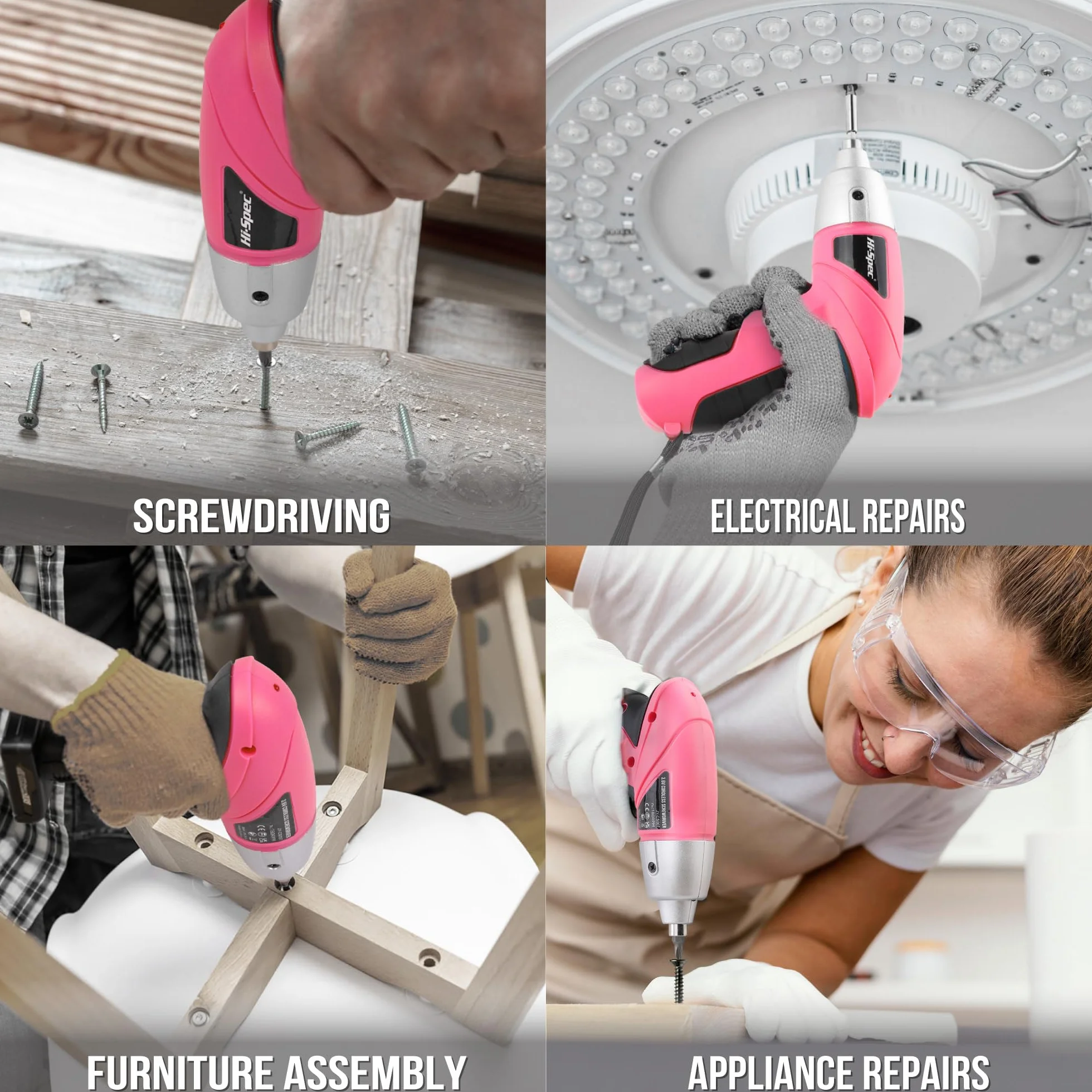 Hi-Spec Akkuschrauber klein in Pink Rosa mit wiederaufladbarem 3.6-V-Akku und LED-Licht. Mit 26-teiligem Zubehör Schraubendreher Bit Set – Mini Akkuschrauber für Frauen
