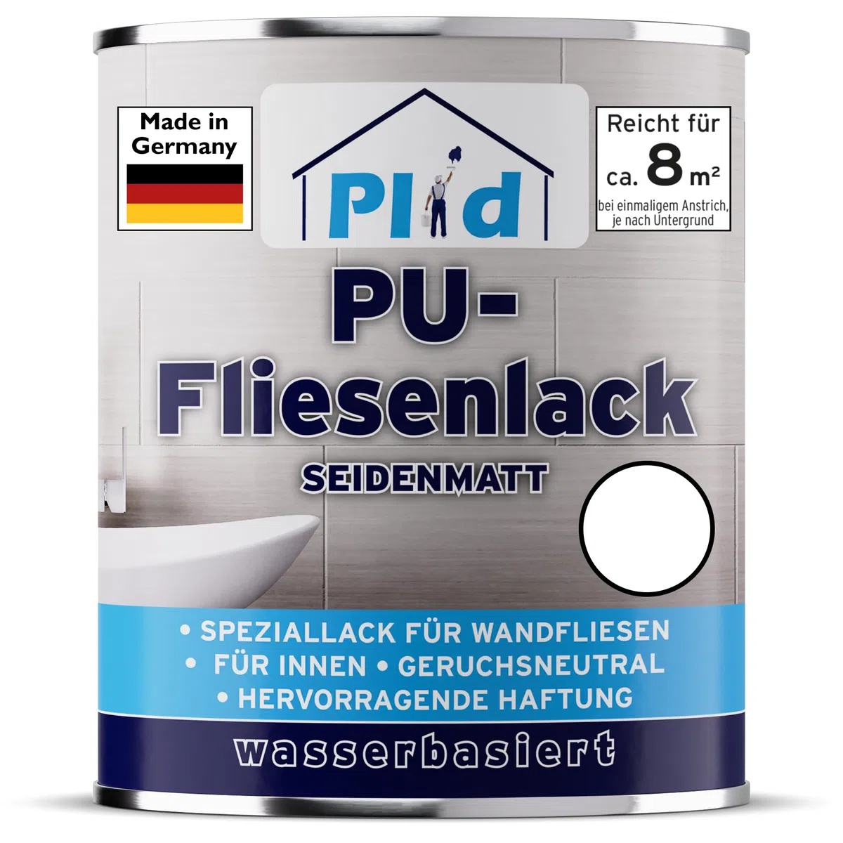 Plid® Fliesenfarbe Badezimmer & Küche [FEUCHTIGKEITSBESTÄNDIG]- Fliesenlack Weiß satin 0.75l fürs Bad - Fliesen neu streichen & lackieren im Innenbereich - 3in1 Fliesen Farbe Lack - Made in Germany