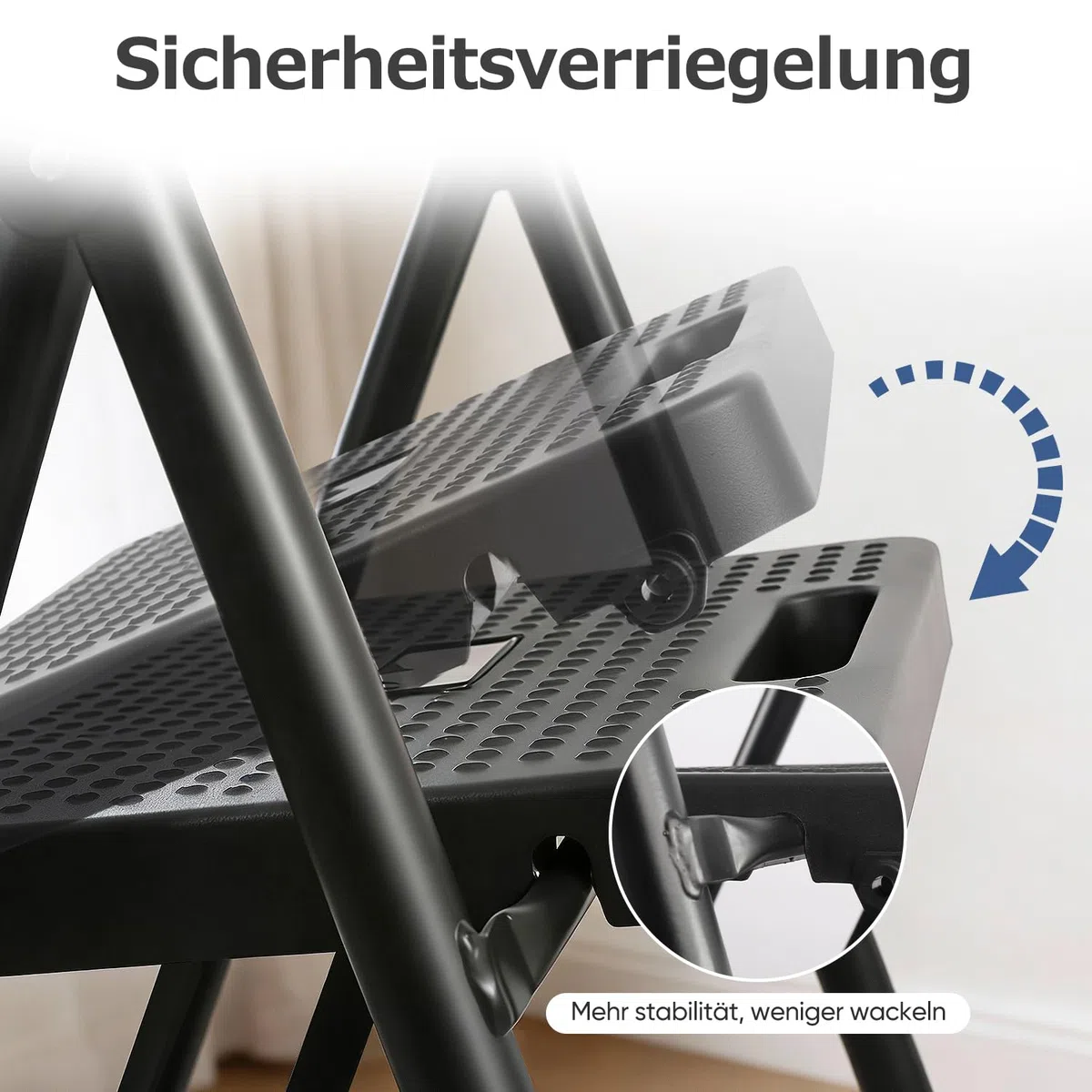 Sekey Leiter Klappbar 2 Stufen, Trittleiter mit Stahlrahmen, Rutschfester Kunststofftritt, Platzsparender Klapptritt für Haushalt & Küche, TÜV & SGS, EN 131-2&14183, 150 kg Tragkraft, Schwarz