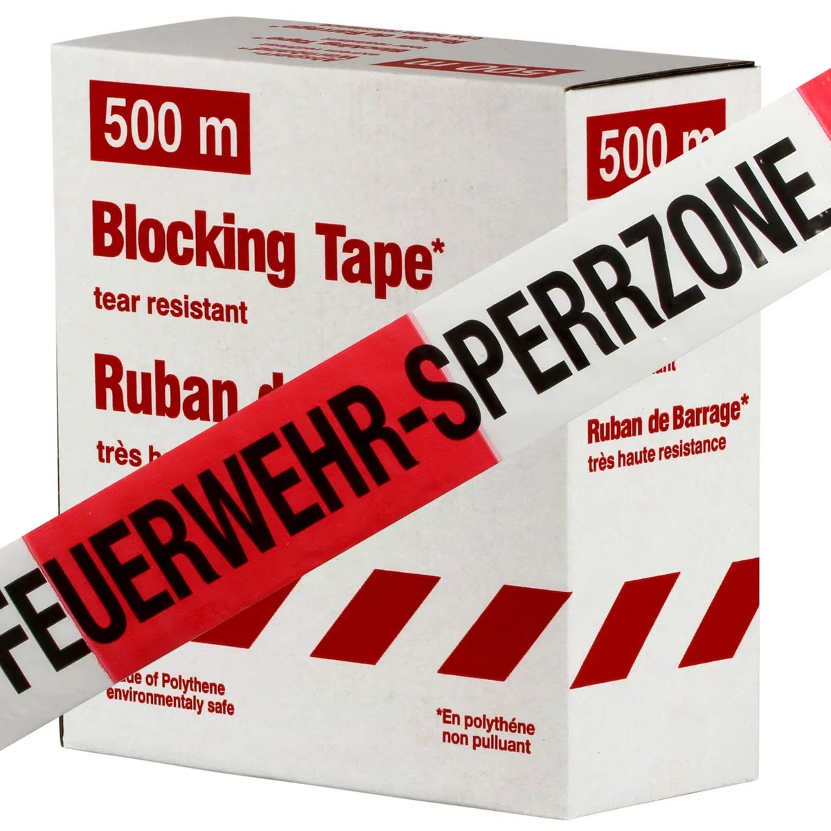Feuerwehr-Sperrzone 500m Absperrband, Flatterband, Warnband Absperr-Warnband rot-weiß 80 mm extrem reißfest