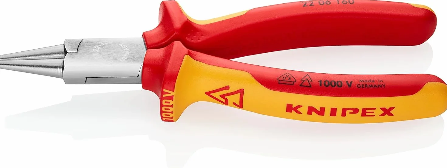 KNIPEX Rundzange verchromt isoliert mit Mehrkomponenten-Hüllen, VDE-geprüft 160 mm, 22 06 160