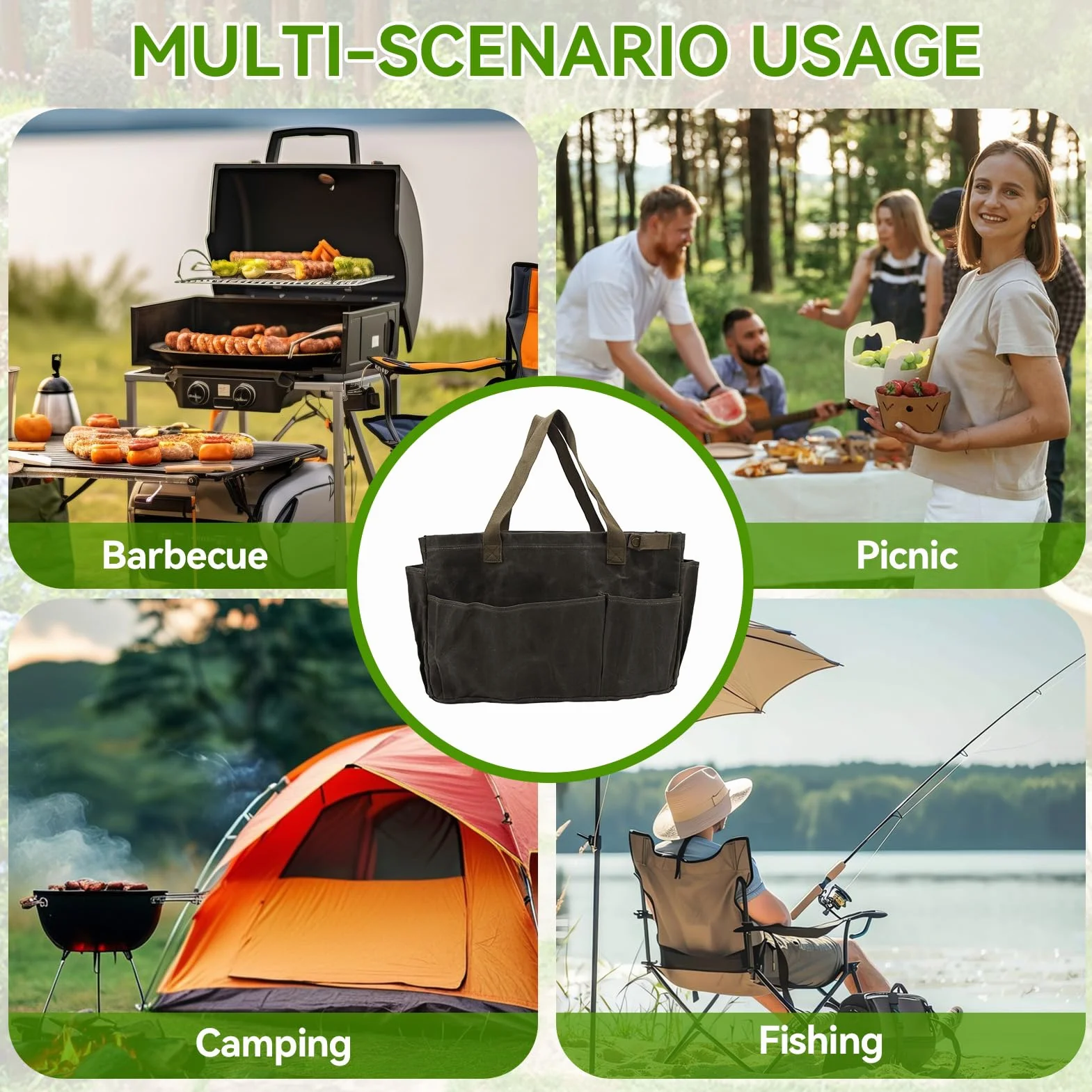 HERCHR Garten-Einkaufstasche, Garten-Werkzeugtasche, Wasserdicht, Großes Fassungsvermögen, Garten-Tragetasche, Organizer-Tasche, Garten-Werkzeug-Set-Halter, Segeltuchtasche