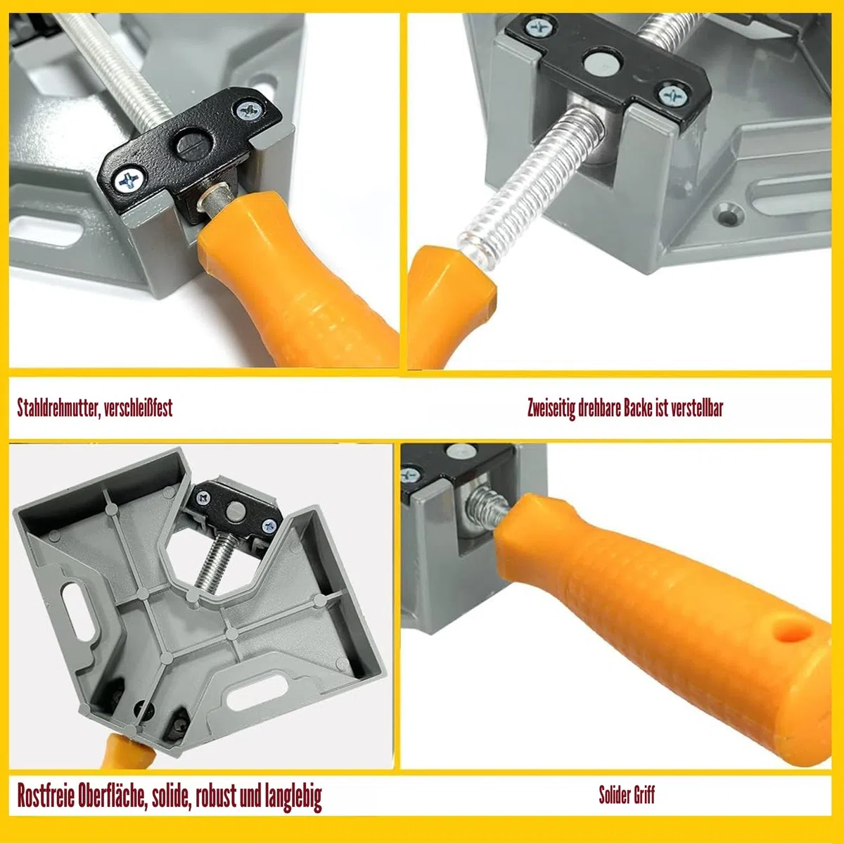 4 Stück Winkelspanner 90 Grad, Aluminium-Legierung Eckspanner, Mit Swing Kiefer, Single Handle, Winkelzwinge für Holzbearbeitung, Engineering Holzbearbeitung Fotorahme (4 Stück)