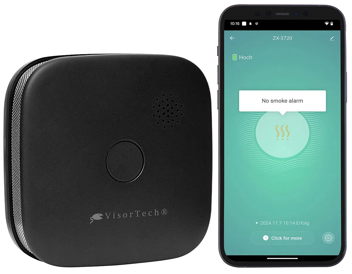 VisorTech WLAN Rauchmelder: Kompakter WLAN-Design-Rauchwarnmelder mit weltweiter App, schwarz (Design Rauchmelder, intelligente mit App, Home)