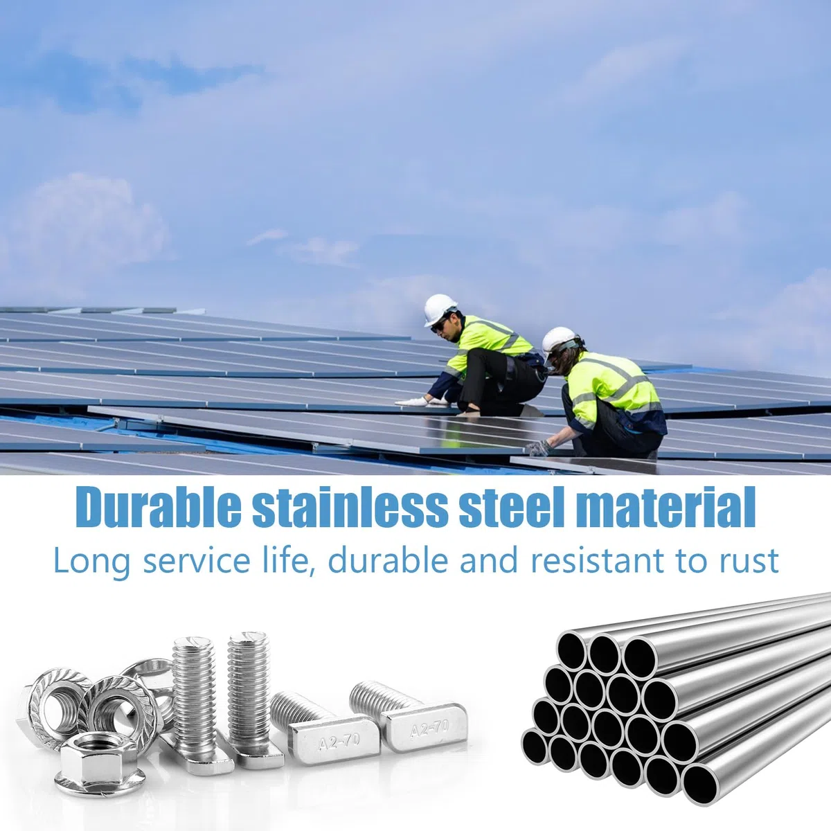 YOUNTHYE 48 Stück Hammerkopfschrauben M10x25 Edelstahl, T-Schrauben Set mit Sperrzahnmuttern für PV Solar Montageschienen & Photovoltaik Montage