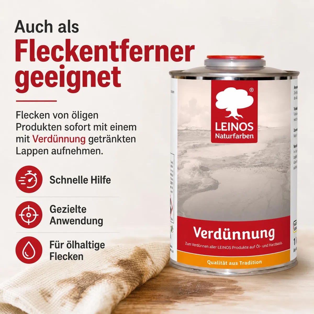 LEINOS 200 Verdünnung 1 Liter | Zum Verdünnen aller öligen Produkte sowie zur Reinigung der Arbeitsgeräte. Auch als Fleckentferner geeignet.