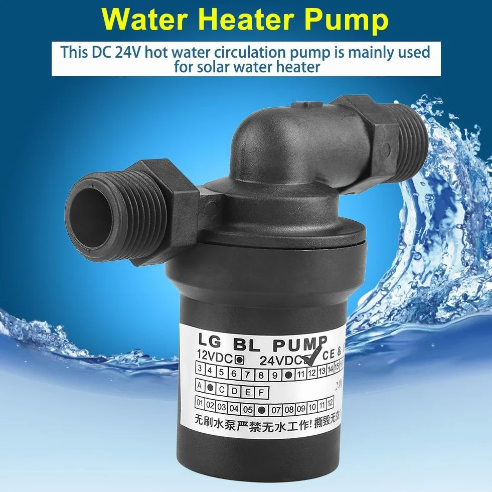 Warmwasserumwälzpumpe 24V DC 18W, Bürstenlose Heißwasserpumpe mit 1/2 BSP Gewinde, Geräuscharme Zirkulationspumpe für Solarwarmwasserbereiter