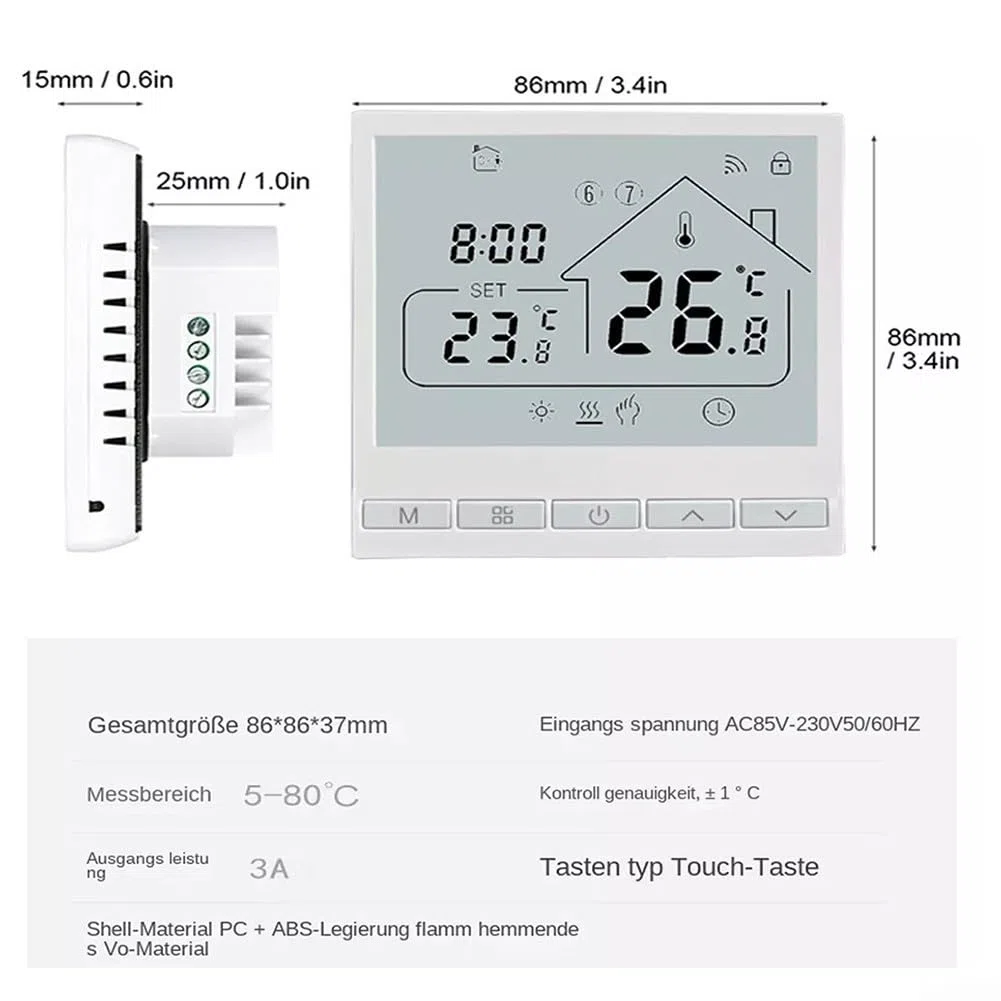Smart Thermostat WiFi Enabled Programmable Thermostat Programmierbar Fußbodenheizung Thermostate Controller (16A)
