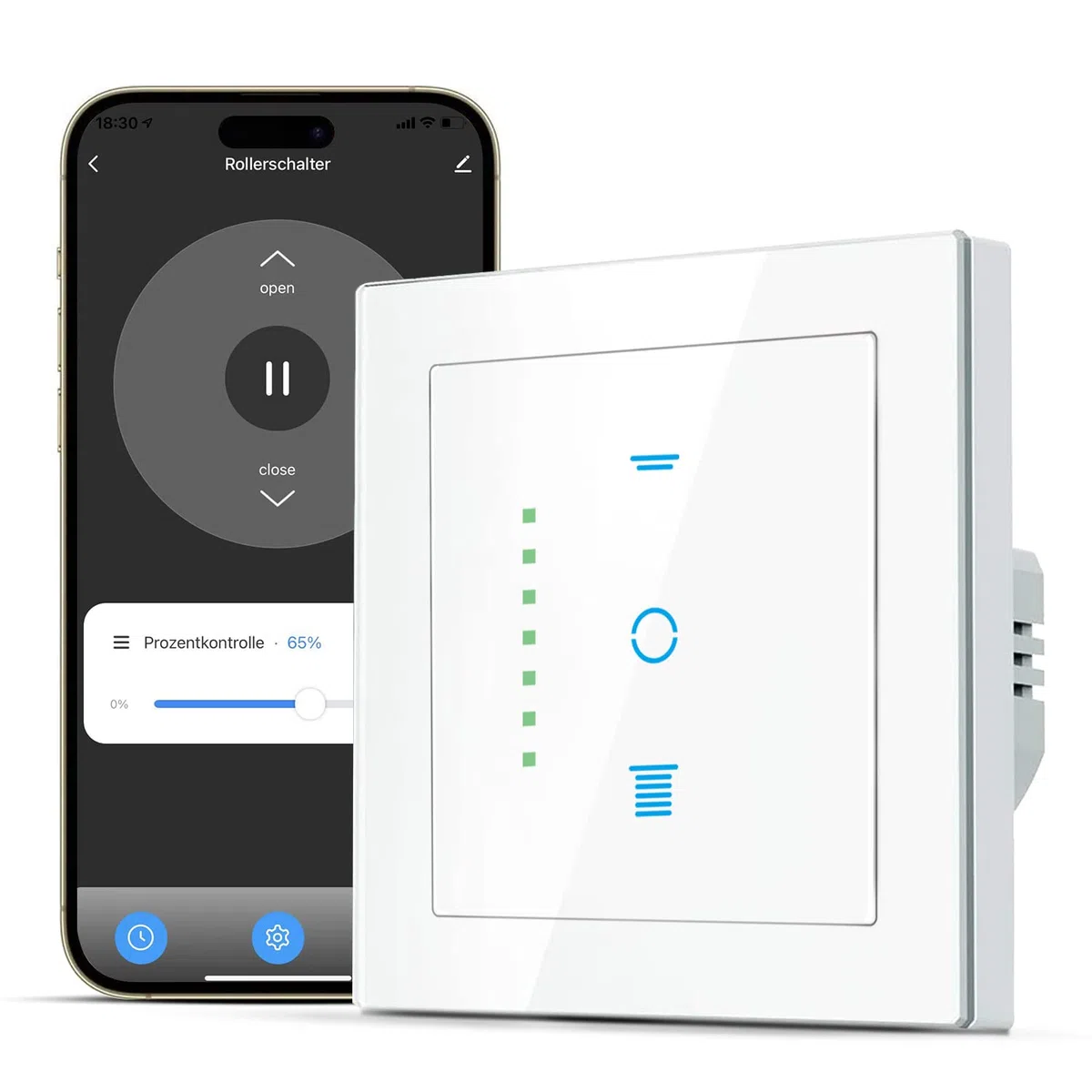 WLAN Rollladenschalter [6Gen] funktioniert mit Alexa,Rollladensteuerung mit Kindersicherung, Rolladen Timer benötigt Nullleiter,Jalousien Schalter kompatibel mit Echo Alexa/Google,80x80mm