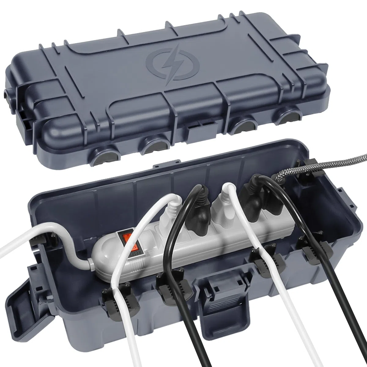 Mittelgroße wasserdichte Kabelbox für den Außenbereich, IP54 wasserdicht, Wetterfeste, Ideal zum Schutz von Verlängerungskabeln, Steckdosenleisten Winkelsteckern(29.5x14.5x10.5cm) - Grau