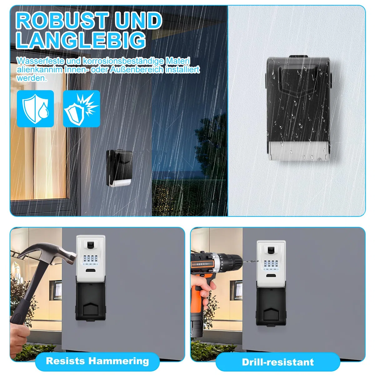 iPalamila Schlüsseltresor mit Zahlencode, Groß 4 Stellig Schlüsselsafe mit Code Beleuchteten, Wasserdicht Rostfrei Schlüsseltresor Außen, für Zuhause, Büro, Schule, Garage und Mehr (Schwarz)