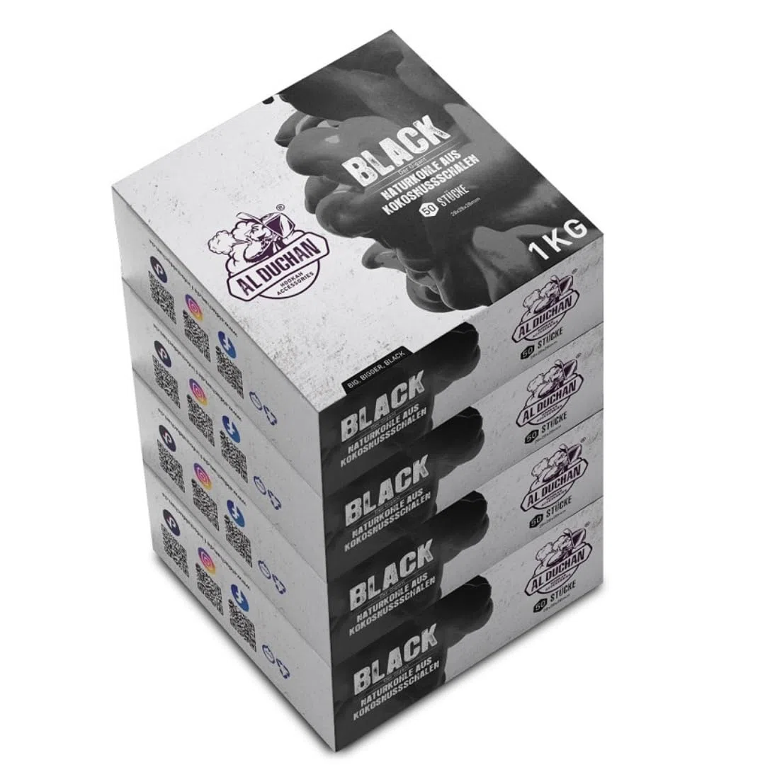 Shisha Kohle Naturkohle – Premium Kokoskohle für Wasserpfeife – 1KG, 4KG, 10KG, 20KG – Hohe Hitze, Lange Brenndauer (Black 28x28x28mm 4KG)