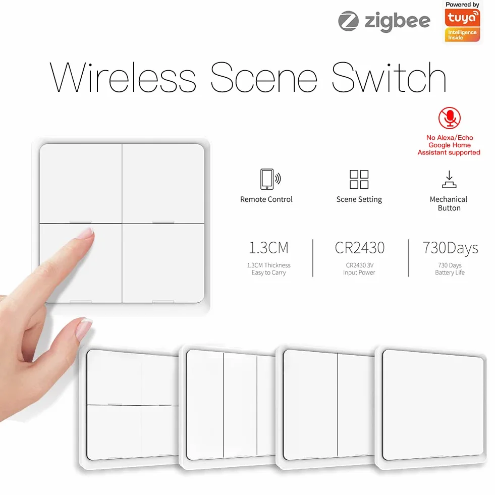 MOES ZigBee Szenenumschaltung Tuya Smart Device, 4 Tasten 12 Szenenwechsel, Smart Home Automation, erfordert MOES ZigBee Gateway, Batterie enthalten, weiß
