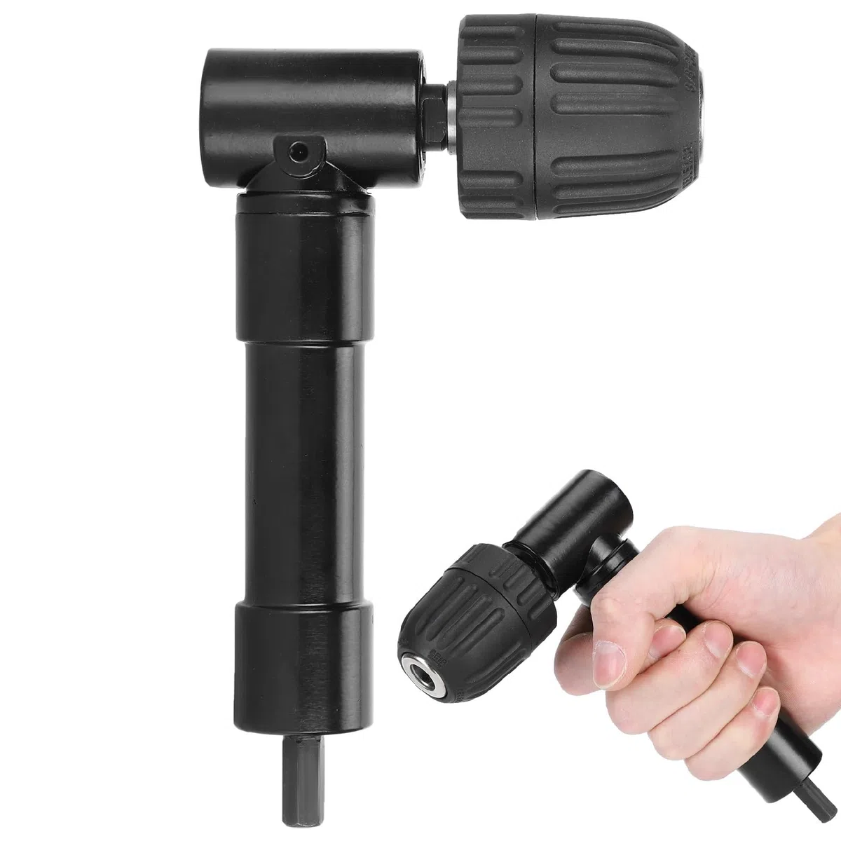 Winkelbohraufsatz, Winkelbohr Vorsatz mit Schnellspann Bohrfutter, Rechtwinkliger Bohraufsatzadapter 90 Grad Bohrverlängerungsfutterwerkzeuge für die meisten Standardbohrer(schwarz)