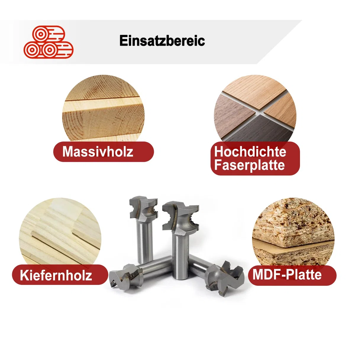 FindBuyTool Fräser Set, 4-teilig Kantenfräser 8mm Schaft für Festool Domino DF500/700, Wolframkarbid Bündigfräser Set für Holzbearbeitung und DIY-Projekte, Fräser-Bits D5, D6, D8, D10