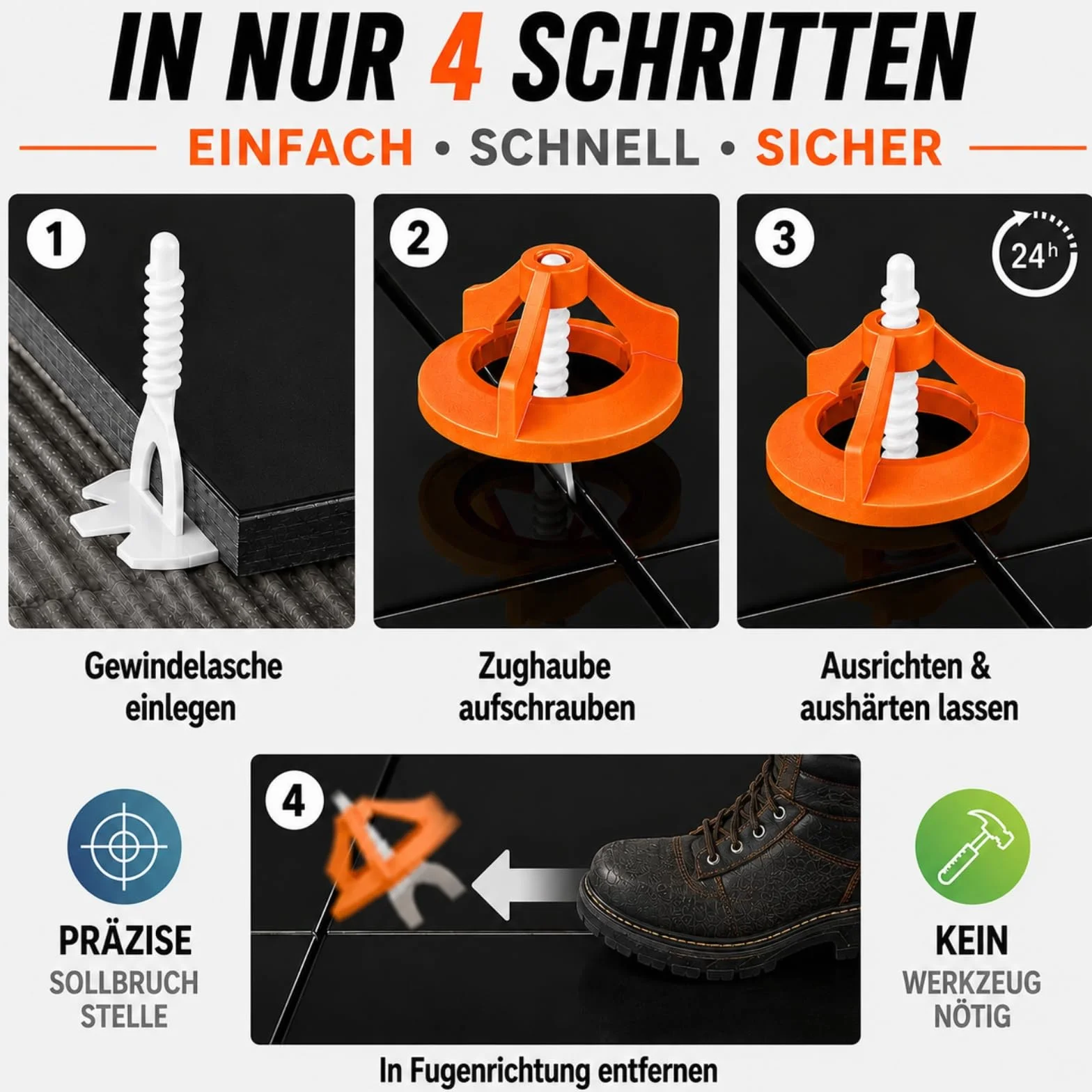 CRAFOX Fliesen Nivelliersystem 2mm – 150 Laschen & 100 Hauben – Perfekte Fugen ohne Versatz – Profi Fliesen Abstandshalter – Verlegehilfe Plan für Profi & Heimwerker - STARTER Set