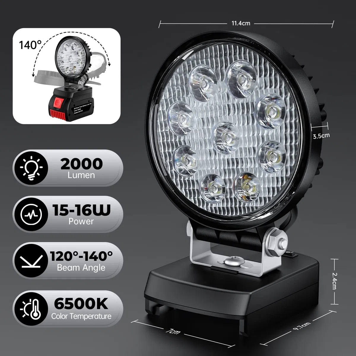 Bonadget LED Baustrahler, Lampe für Bosch 18V System, Tragbare LED Arbeitsstrahler mit 2 Modi Helligkeit Mini Flutlicht Strahler für Wartungsarbeiten, Camping