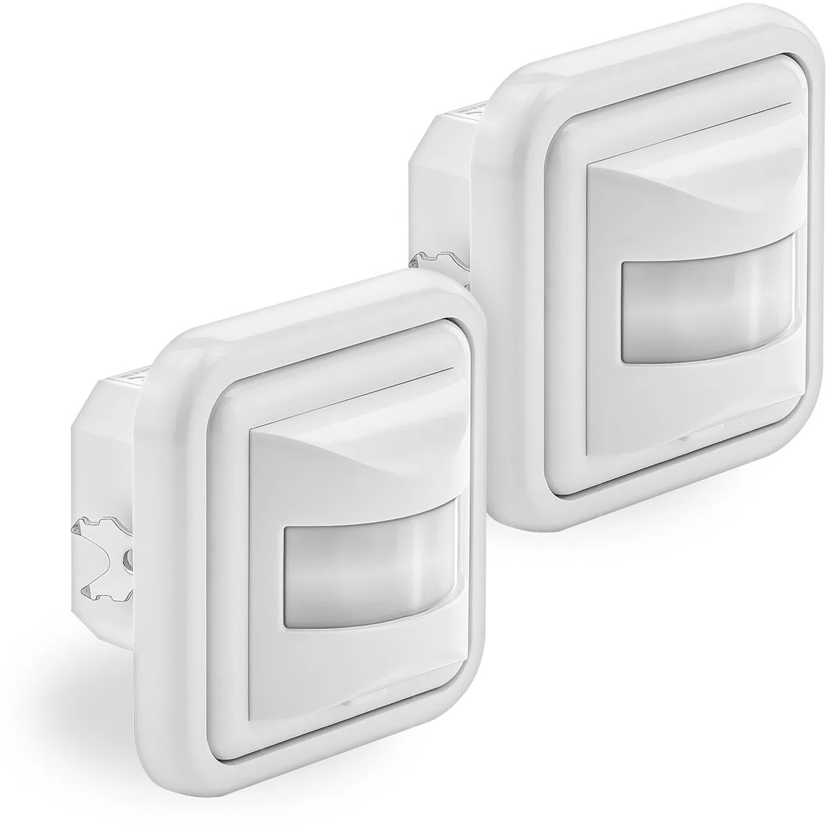 deleyCON 2X Infrarot Bewegungsmelder Unterputz Wandmontage Innenbereich Lichtsteuerung 160° Arbeitsfeld 9m Reichweite eingebauter Lichtsensor Weiß