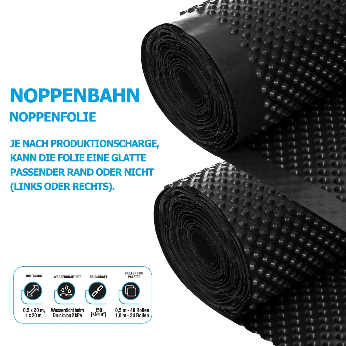 Noppenbahn Hochbeetfolie Drainage Mauerschutz Dichtungsbahn Grundmauerschutz Noppenfolie 1,0 m x 20 m - 20 m²