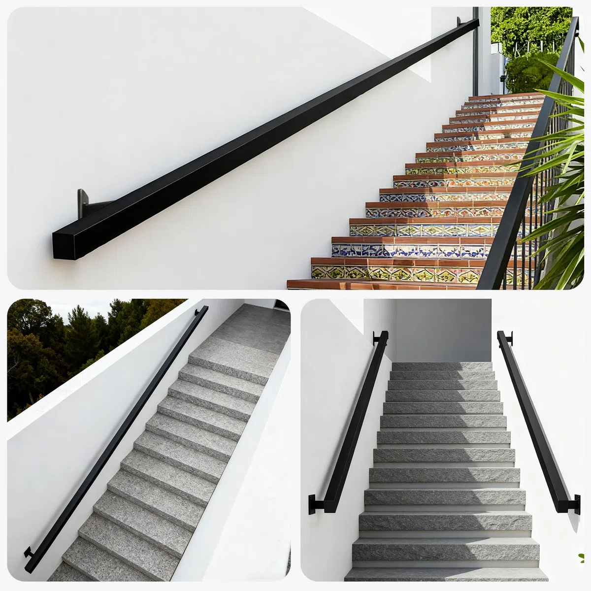 Handlauf Treppengeländer Geländer Treppe Wandhandlauf, Metall Wand Treppe für Aussen & Innen, Handlauf Schwarz Wandhalterung Treppenhandlauf, Handläuf für Treppen Balkon (80CM)