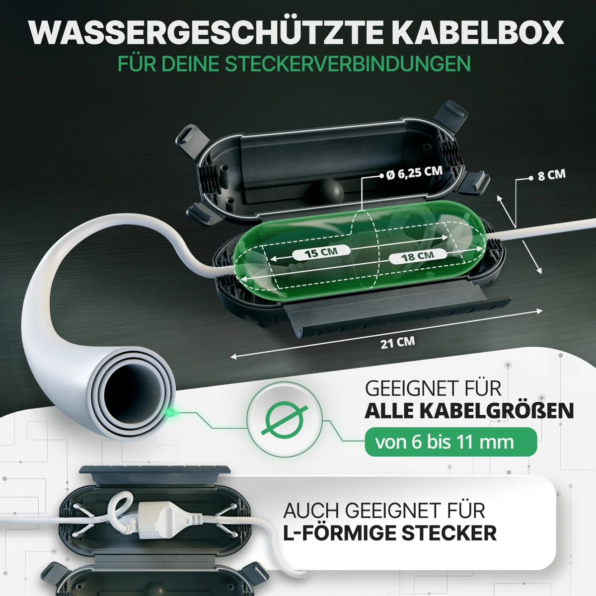Adlerfokus Kabelbox wasserdicht IP44 [Das Original] 2 Stück - Safe Box - Sicherheitsbox - Outdoor Box wasserdicht - Steckerschutz aussen wasserdicht - Wetterfeste Elektrobox - Schutzbox