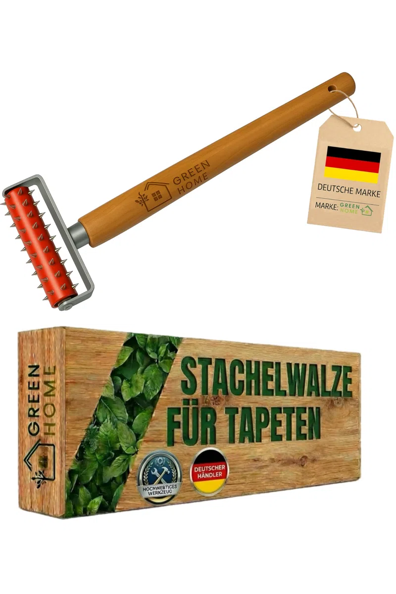 Green Home Stachelwalze Tapeten 150 x 500 mm, Nagelroller, Igelwalze, Tapetenigel zum Perforieren von Tapeten – Tapezierwerkzeug Nagelwalze Igelroller Tapezieren Stachelroller mit Holzgriff