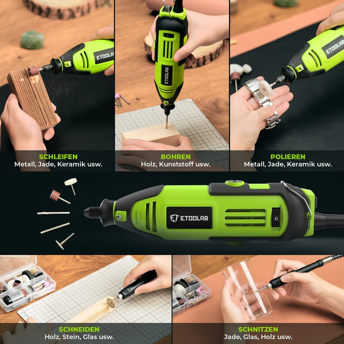 Multifunktionswerkzeug 200W, ETOOLAB [Professional] Rotationswerkzeug, Echte 10000-35000 U/min, Drehmelwerkzeug Set mit 129 Zubehören, 6 Variable Drehzahl für Schneiden, Gravieren, Bohren, usw.