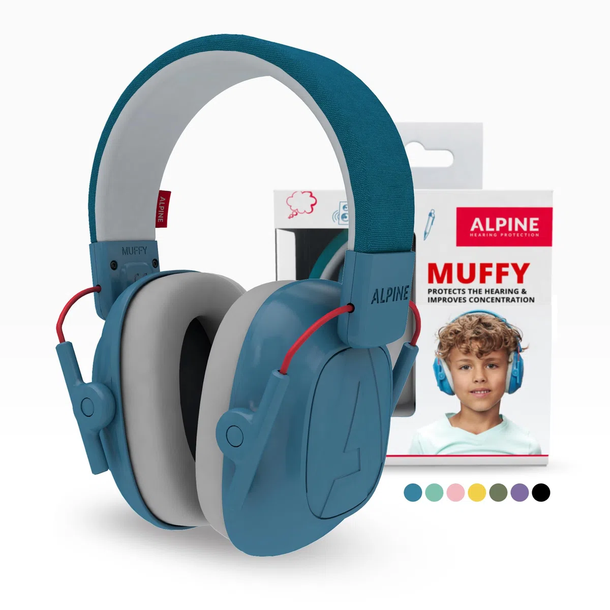 Alpine Muffy Lärmschutz Kopfhörer für Kinder – Komfortabler Gehörschutz für Kinder bis 16 Jahre – Geräuschdämmende Ohrenschützer mit verstellbarem Kopfband - Blau